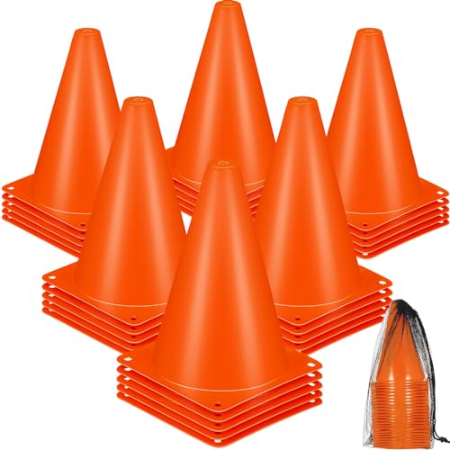 Syhood 30 Pack 7 Inch Plastic Traffic Cones Sports Training Agility Marker Mini Cones for Soccer, Skating, Football, Basketball, Indoor and Outdoor Games Sports Practice Equipment - color: Orange