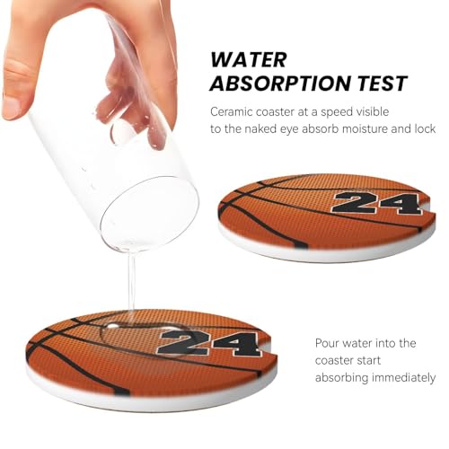 Basketball No 24 Car Coasters for Cup Holders, 2 Pack Absorbent Ceramic Drink Cup Coaster for Women Men, Auto Interior Accessories - color: T1