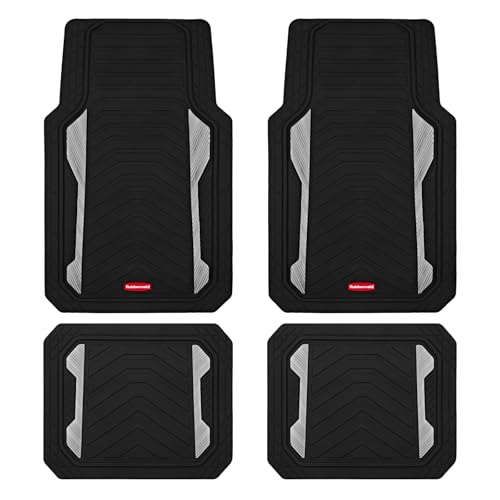 Rubbermaid Car Floor Mat, Heavy Duty All-Weather Car Mats Full Set with Dual-Tone Sliver Aluminum Inserts – Universal Fit, Anti-Slip Backing, Trim-to-Fit for Most SUV, Sedan, Van - color: Silver
