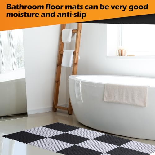 Tinideya 50 Pcs Drainage Interlocking Floor Tiles, 12'' x 12'' Soft TPE Non Slip Shower Floor Tiles for Pool Bathroom Shower Balcony Patio Locker Room Basement Stairs(Dark Gray and White) - color: Dark Gray and White