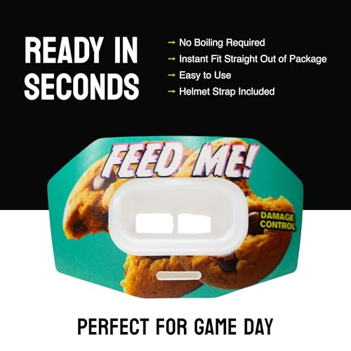 DAMAGE CONTROL Youth Football Mouth Guard – Breathable No Boil Mouthpiece, Protects Lips & Teeth, Works with Braces, Includes Helmet Strap – Sports Gear & Accessories (Feed Me!) - color: Feed Me!
