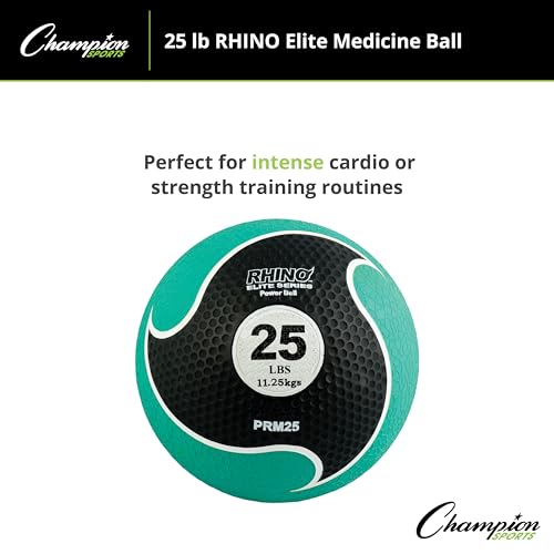 Champion Sports Rhino Elite Medicine Ball – Textured Surface, Superior Grip, Hollow Synthetic Rubber for Consistent Bounce & Durability, Multiple Weights & Colors - Optional Rebounder Sold Separately - style: 25 Pounds - Green