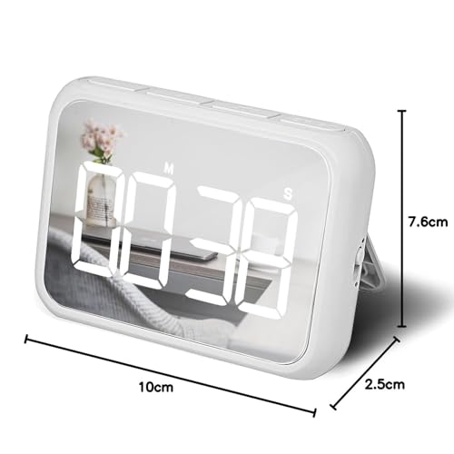 Digital Large Display Visual Timer Stopwatch for Kitchen Teacher School Classroom Cooking, Night Light Magnetic Bathroom Makeup Mirror LED Stop Clock Timer, 99 Minutes Countdown, Loud/Silent (White) - color: White
