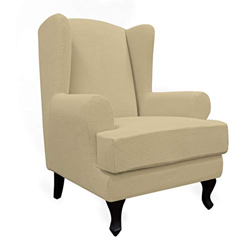 Easy-Going Stretch Wingback Chair Sofa Slipcover 2-Piece Sofa Cover Furniture Protector Couch Soft with Elastic Bottom, Spandex Jacquard Fabric Small Checks Beige - color: Beige