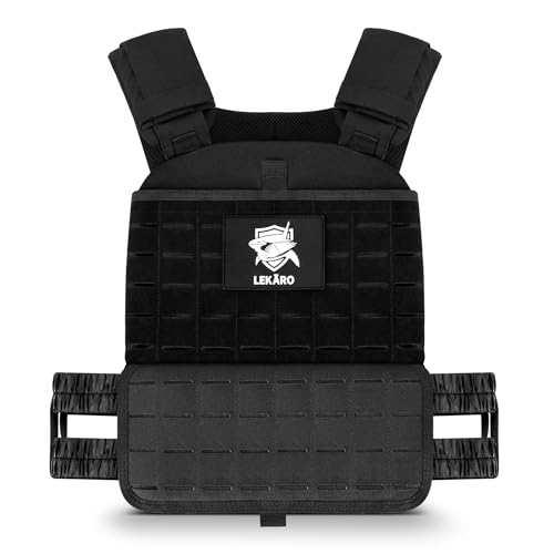 Adjustable Weighted Vest for Men Women – Tactical Vest for Rucking, HIIT & CrossFit, Fits 10x12 Plates, 600D Breathable Weight Vest & Exercise Vest for Strength Training, Weights Not Included - color: Black