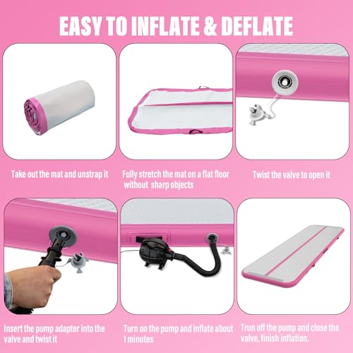 IBATMS Inflatable Gymnastics Mat 10/13/16/20ft, Air Tumbling Mat Track - color: Pink, size: 20ft(6x0.9x0.1m)
