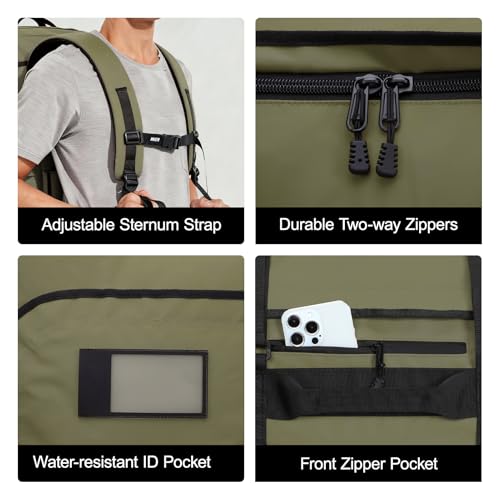 MIER 40L/60L/90L Water Resistant Backpack Duffel, Heavy Duty Duffle Bags | Heavy-Duty; Inner Zipper Pockets; Suit for Travel Gym Camping Sports Weekend Getaways; Convertible with Backpack Straps - color: Dark Green, size: 90l