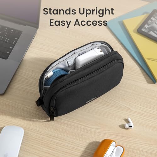 tomtoc Electronic Organizer Travel Case, Water Resistant Dual Compartment Tech Pouch Cable Organization Storage Bag for Charger, Cord, Phone, Hard Drive, Power Bank, Accessories Travel Essentials - color: Black, size: Medium