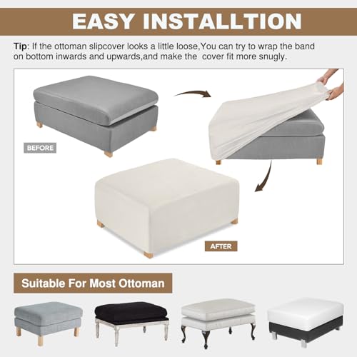 NeColorLife Velvet Ottoman Cover Rectangle Storage Ottoman Slipcover Thick Stretchable Footrest Stool Covers with Elastic Band for Ottoman(Medium Size,Off White) - color: Off White, size: M Length: 31"-34",Width: 31"-43"