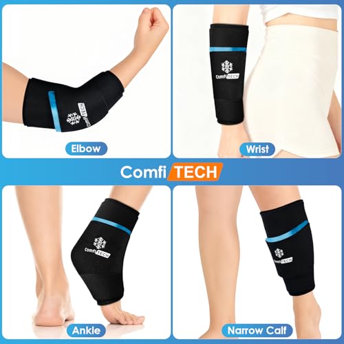 ComfiTECH Dual-Gel Elbow Ice Pack Wrap for 30-Minute Cooling & Injuries, Reusable Gel Forearm Brace for Tendonitis, Cold Compression Sleeve for Pitchers, Tennis Elbow & Golfer Arm Relief, L, 2 Packs - size: Large