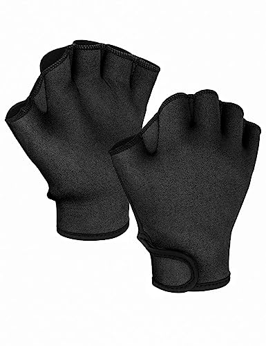 FitsT4 Sports Aqua Gloves Webbed Paddle Swim Gloves Fitness Water Aerobics - color: Black, size: Small