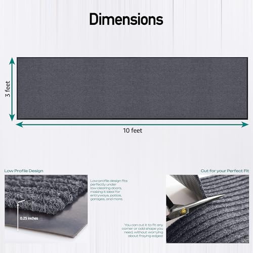 MaxMat® Industrial Grade Door Mat - Extra Large, Heavy Duty, Waterproof, Low-Profile, Easy to Clean Floor Mat (3 x 10 Feet, Grey, MXM-RIB0310GY) - color: Grey, size: 3 x 10 feet