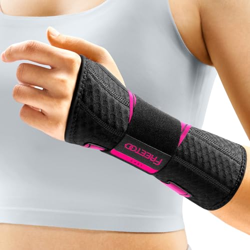 FREETOO Wrist Support Brace Left Hand for Tendonitis, Sprained wrist, Pain Relief Wrist Splint for Carpal Tunnel, Arthritis, Fit Women and Men, Wrist Immobilizer for Sleeping (L/XL, Black/Pink) - size: L/XL, style: Left-Rosa Pink/Black
