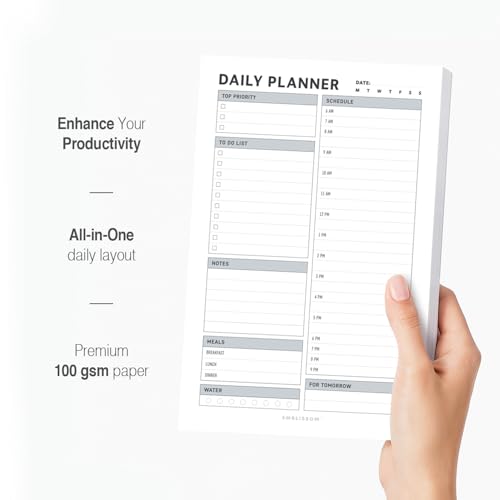 Daily Planner Notepad, 5.5 x 8.5" Tear-Off Pad – 70 Undated Sheets Focus-Enhancing Desktop Organizer with Hourly Schedule, To-Do List for Work, School (White, Checkbox, 1 Pack) - size: Checkbox, 1 Pack