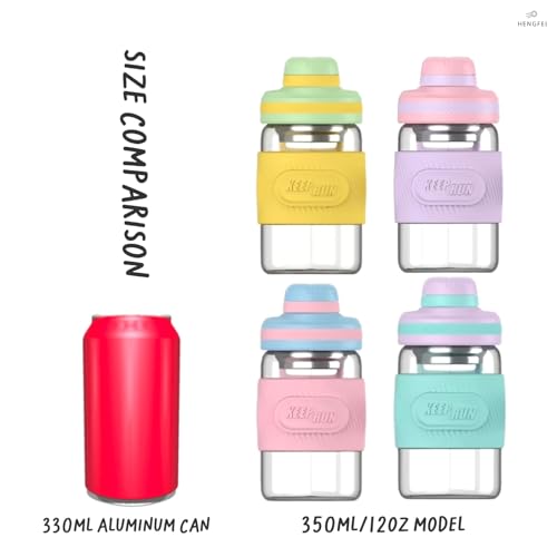 Glass Shaker Bottle 12oz for Protein Mixes, Borosilicate Glass Shaker with Strainer and Silicone Sleeve (Blue-Salmon) - color: Blue-Salmon,12oz