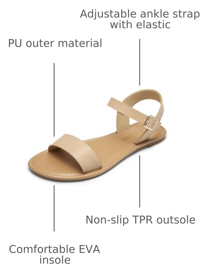DREAM PAIRS Women's Ankle Strap Flat Sandals Open Toes One Band Buckle Summer Dressy Sandals - color: Nude, size: 6.5