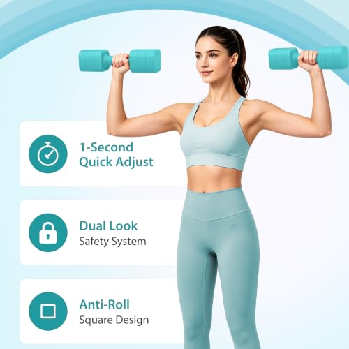 Adjustable Dumbbell Set of 2, 2.2-20LB Adjustable Weight Set, 3 in 1 Free Weights Dumbbells Set for women men at home, 2.2lb, 3.6lb, 5lb,10lb, 20lb, for Home, Office, Gym Exercise Training, Anti-slip Handle - color: Mint Green, size: 10LB(5LB Pair)