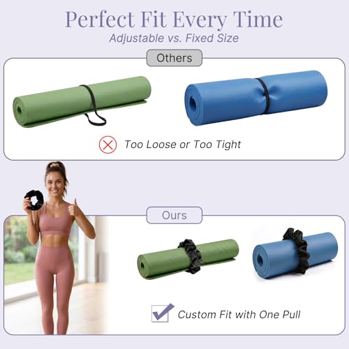 Aolamegs Adjustable Yoga Mat Scrunchie, 2-in-1 Mat Strap and Hair Tie, Fits All Standard & Extra Thick Yoga Mats - color: Black Adjustable Elastic Mat Scrunchie