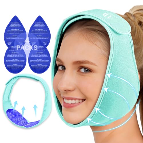 Wisdom Teeth Ice Pack Head Wrap for Pain Relief - Cold Hot Therapy for Face, Jaw & Oral Surgery with 4 Gel Packs, TMJ, Tooth Extraction, Tonsillectomy Recovery (Green) - color: Green