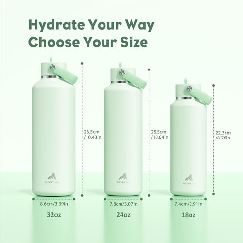 POWCAN 24 oz Double Walled Insulated Water Bottle with Straw: Leakproof, Cup Holder Friendly, BPA-free, Top Handle, Stainless Steel Water Bottle for Adult, Student, Nurse, Commuter, Bag (Mint Dew) - color: Mint Dew, size: 24 Ounces