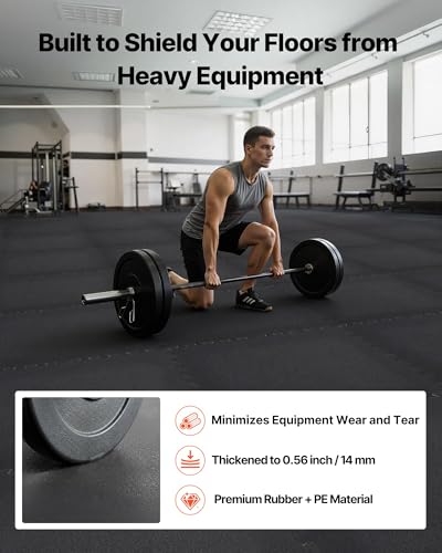 VEVOR 0.56Inch 96sq.ft 24 Tiles Gym Flooring for Home Gym, Rubber Top with High Density EVA Foam, 24 x 24In Gym Floor Exercise Equipment Mats, Interlocking Gym Mats, Puzzle Workout Mats, Black - color: Black, style: 24 Tiles (96 Sq Ft)