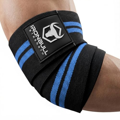 Elbow Wraps for Weightlifting (1 Pair) - 50" Elastic Elbow Braces for Weight Lifting - Elbow Support for Bench Press, Powerlifting, Fitness, & Gym Workout - Gym Elbow Straps Weightlifting - Elbow Compression Strap Brace - color: Black/Blue