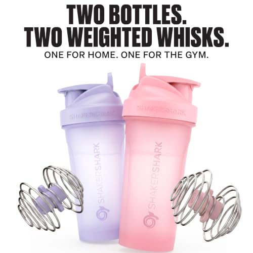 Hydra Cup ShakerShark - 2 Pack 28 oz Protein Shaker Bottles for Protein Mixes with 2x Weighted Wire Whisks, Leak Proof Shaker Cups for Protein Shakes and Pre Workout, (Pink/Purple) - color: Pink/Purple