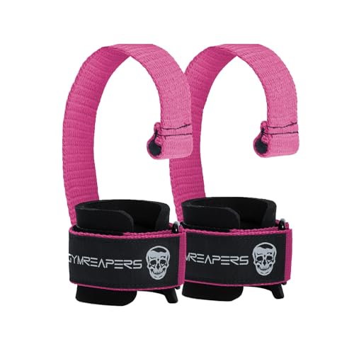 Gymreapers Weight Lifting Straps With Dowel - Wrist Straps for Weightlifting - Workout Deadlift Wrist Weights - Reinforced Stitching & Padded Fit Gym Accessories for Strength & Gym Hand Grip - color: Pink