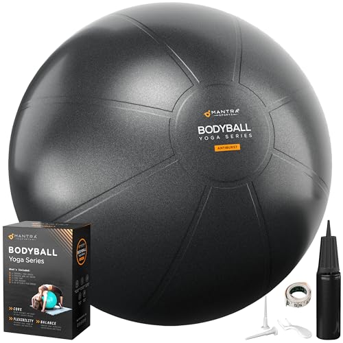 Exercise Ball – Yoga Ball for Pilates & Fitness - Birthing for Pregnancy, Stability, Core, Balance, Therapy for Physical Rehab, Workout for Home Gym & Office Chair, Fast Pump Included - color: Black, size: M (for Height 4'8" - 5'3")