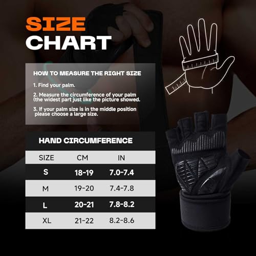 Mens Workout Gloves for Weight Lifting - Exercise Gloves for Men Women With Wrist Wrap Support, Palm Protection and Grips - Sport Daily Use - color: Black, size: Large(7.8-8.2 in)