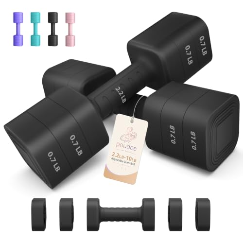 Adjustable Dumbbell Set of 2, 2.2-20LB Adjustable Weight Set, 3 in 1 Free Weights Dumbbells Set for women men at home, 2.2lb, 3.6lb, 5lb,10lb, 20lb, for Home, Office, Gym Exercise Training, Anti-slip Handle - color: Black, size: 10LB(5LB Pair)