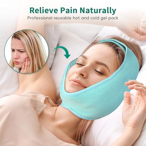 Wisdom Teeth Ice Pack Head Wrap for Pain Relief - Cold Hot Therapy for Face, Jaw & Oral Surgery with 4 Gel Packs, TMJ, Tooth Extraction, Tonsillectomy Recovery (Green) - color: Green