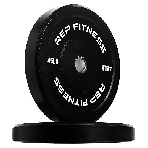 REP Fitness Rubber Bumper Plates, 5Lb to 370 lb Set Pairs, Olympic Standard Weights, Shock Absorbing Low Bounce Design, For Home Gyms, Fitness Centers, Strength Workouts, Barbell Use - style: 45 LB Pair