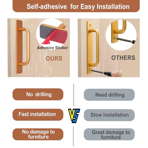Self-Stick Instant Cabinet Drawer Handles, 2pcs No-Drilling Shower Door Push Pull Handles Helper with Adhesive Sticker Door Handle for Any Furniture Handle Replacement DIY (5.83",Gold) - color: Gold, size: Small (5.83")