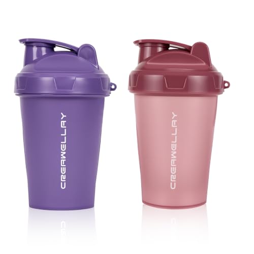 2 Pack Shaker Bottles for Protein Mixes, 17 oz Small Protein Shaker Bottle with Handle, Gym Shaker Cups with Blending Ball for Pre Workout, BPA-Free & Dishwasher Safe (Pink, Purple) - color: Pink,Purple