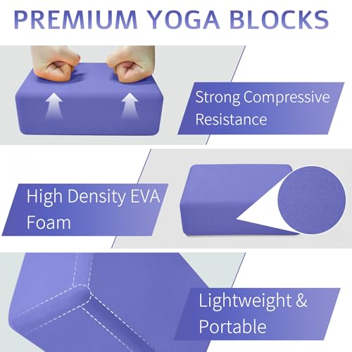 Yoga Blocks 2 Pack, Premium Yoga Brick Foam Blocks to Improve Strength, Flexibility & Balance, Light Weight - Safe and Stable Support for Yoga, Pilates, Meditation & Stretching - color: 2PACK-Purple