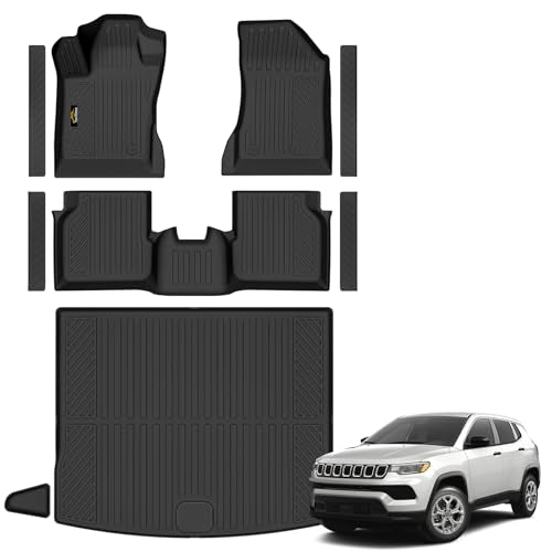 Floor Mats & Cargo Liner Custom Fit for Jeep Compass 2017-2025 2026, Door Sill Guards, All Weather TPE Rubber Anti-Slip 1st & 2nd Row & Trunk Mat Floor Liners for Compass 2025 Accessories - size: For Compass 2017-2026