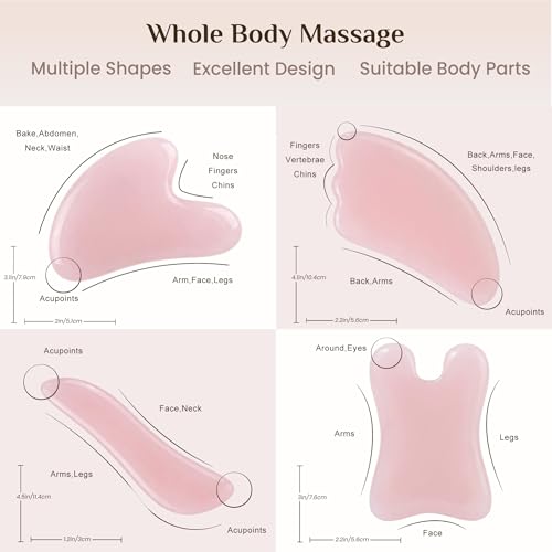 Rena Chris Guasha Massage Tool, 4 pcs Gua Sha Facial Tool, Guasha Board for SPA Acupuncture Therapy Trigger Point Treatment, Gua Sha Scraping Massage Tool (Pink) - color: Pink