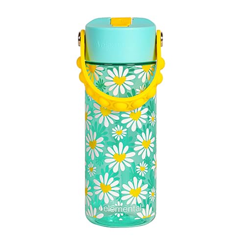 Elemental Water Bottles for Kids - Splash Kids Water Bottle for School with Pop-it Handle - BPA Free Tritan Plastic Water Bottle with Straw Leak Proof when Spout is Closed - Daisy Heart - 18oz - color: Daisy Heart Robin's Egg