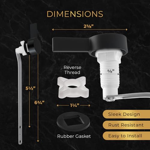 RAVINE Premium Modern Luxury Universal Toilet Handle Replacement, Majestic Collection. Toilet Lever Replacement, Easy Install (Black, Front Mount) - color: Black