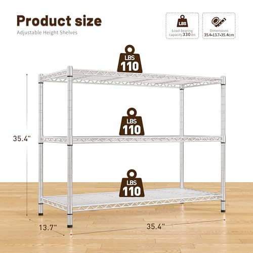 3- Shelf Metal Shelving Unit 35.6Wx14Dx36H,Adjustable Storage Shelves Heavy Duty Garage Steel Shelving for Office,Wire Rack Small Shelf for Kitchen Shelves Laundry Bathroom Pantry Closet,Chrome,2pc - size: Chrome-35.6"Wx14"Dx36"H（2P）
