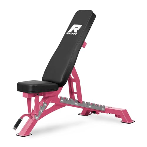 RITFIT Adjustable Weight Bench, Incline Decline Flat, 1300LB Capacity | Full Body Workout Bench for Home Gym Strength Training, 10 Backrest Positions, 3 Seat Angles, Heavy Duty Steel Frame - color: Pink