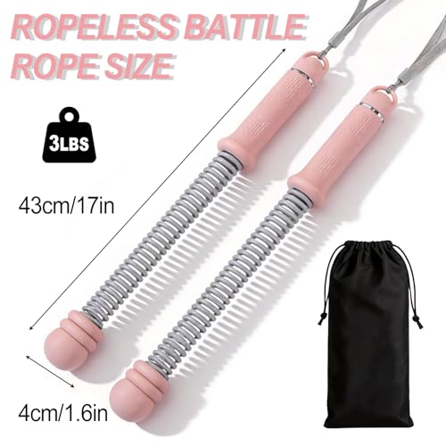 Upgrade Portable Ropeless Battle Ropes - Adjustable Weights Cordless Battle Ropes for Home Gym with Training Poster - Battle Rope Sticks Exercise Equipment for Low-Impact Workout, HIIT & Cardio - Pink - color: Pink