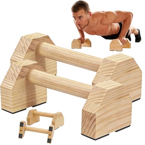 Push Up Bars Wooden Parallettes for Calisthenics Equipment, 600lbs Capacity Non-Slip Pushup Stands for Floor, Strength Training Handstand Blocks for Home Gym, Solid Wood Parallettes Bars - color: Pine Wood-30cm
