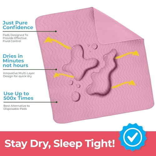 Utopia Bedding Washable Underpads 34" x 52" (Pack of 4), Waterproof Reusable Heavy Absorbency Incontinence Bed Pads for Adults, Kids, Elderly and Pets, Bedwetting Pads for Sofa and Couch (Pink) - color: Pink, size: 34x52 Inch (Pack of 4)