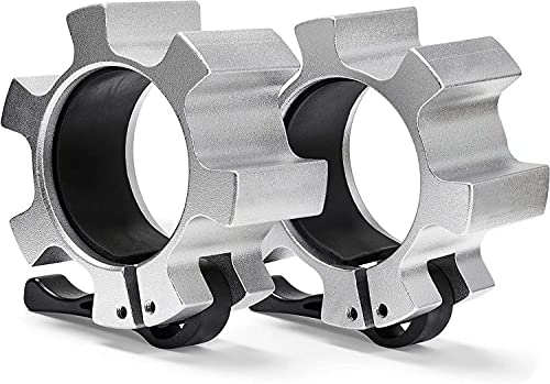 Metal Olympic Barbell Clamps 2inch Heavy Duty Exercise Collars,Weight Clips for 2" Barbell,Quick Release Weight Clamps for Weightlifting, Olympic Lifts Strength Fitness Training 1 Pair - color: Silver