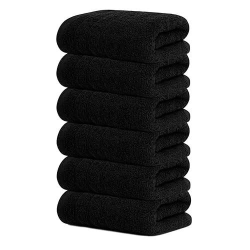 Tens Towels Pack of 6 Hand Towels, 100% Cotton, Lighter Weight, Quick to Dry, 16 x 28 Inches, Super Soft & Absorbent, Perfect for Bathroom & Kitchen, Black - color: Black