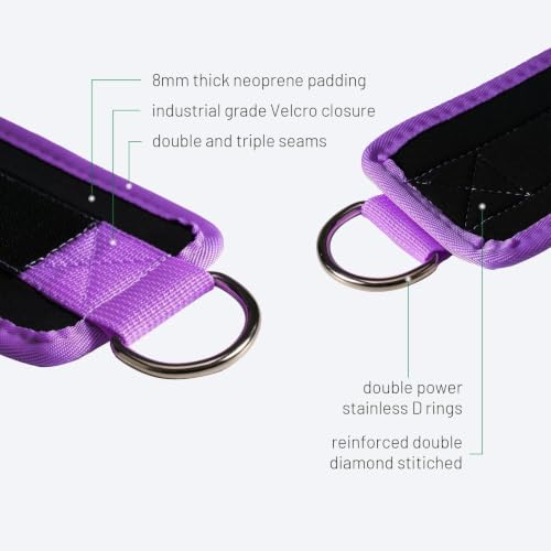 Slim Panda Ankle Strap for Cable Machine,Ankle Cuff for Kickbacks, Booty Hip Abductors,Glute Workouts, Leg Extensions, Curls for Men and Women, Adjustable with Double D-Rings - color: Purple, style: Pair