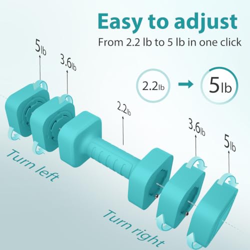 Adjustable Dumbbell Set of 2, 2.2-20LB Adjustable Weight Set, 3 in 1 Free Weights Dumbbells Set for women men at home, 2.2lb, 3.6lb, 5lb,10lb, 20lb, for Home, Office, Gym Exercise Training, Anti-slip Handle - color: Mint Green, size: 10LB(5LB Pair)