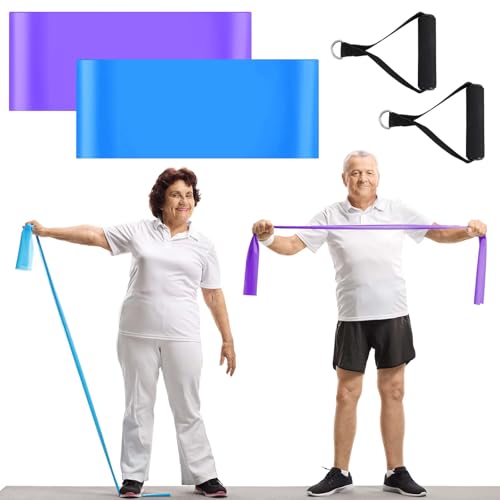 2 Pcs Resistance Band with Handles Chair Exercise Equipment for Seniors Physical Therapy Band Gifts for Elderly Women Rehab, Physical, Grandma, Grandpa - color: Blue, Purple